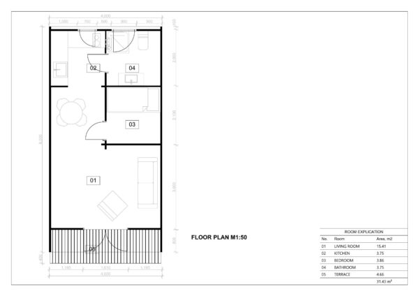 medinis surenkamas glamping namelis miskas planas